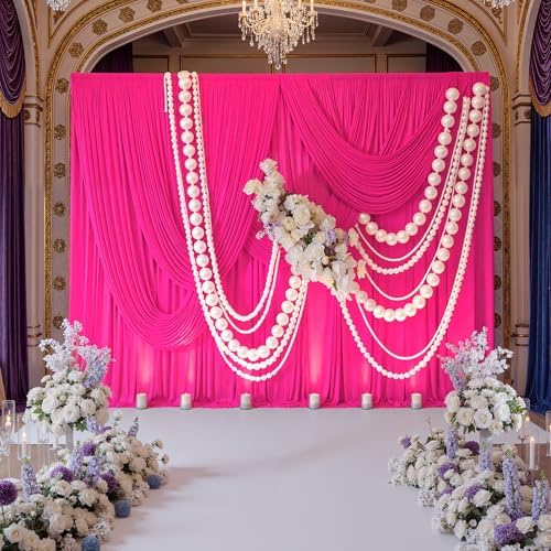 40ftx10ft Wrinkle Free Fuchsia Backdrop Curtains for Parties, Thick Polyester Hot Pink Photo Backdrop Drapes 8 Panels 5x10ft for Weddings Birthday Photography Background Curtains - Image 3