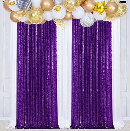 Poise3EHome Purple Sequin Backdrop Curtains,2 Panels 2FTx8FT Glitter Background for Halloween Birthday Party Wedding Christmas Thanksgiving Holiday Decor by Poise3EHome