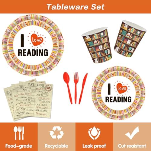 142 Pcs Vintage Book Theme Party Tableware Book Club Birthday Party Supplies Library Reading Themed Disposable Plates Napkins Cups and Forks Set - Image 3