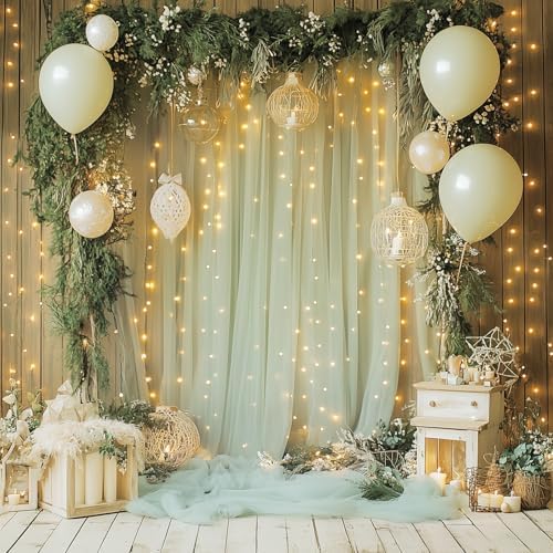 Tulle Backdrop Curtain with Lights 10x10FT Sage Green Sheer Curtains - Image 6