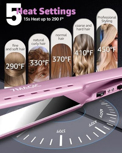 7MAGIC Nano Titanium 1.7" Flat Iron Hair Straightener for Thick Hair,Purple - Image 5