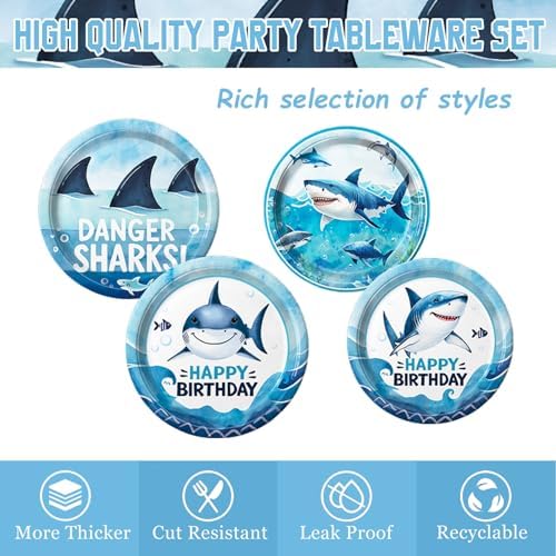 LINHAXM 157 PCS Shark Birthday Party Decorations Includes Plates, Napkins, Cups, Cutlery, Cake Toppers, Banner, Hanging Swirls, Tablecloth, Balloon for Under The Sea Party Decorations - Image 3