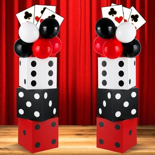 CHUNNIN 60 Pcs Casino Theme Party Decoration Casino Party Boxes Balloon Poker Cards 11 Inch Large Dice Favor Boxes 6 Pcs Jumbo Playing Cards for Dice Game Night Table Centerpieces Birthday Supplies by CHUNNIN