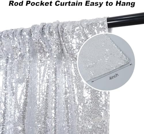 Juya Delight Sequin Backdrop Curtain Non-Transparent Sequin Photography Background Backdrop Curtain for Birthday Party Wedding Festival Ceremony 6FTx8FT Silver - Image 3