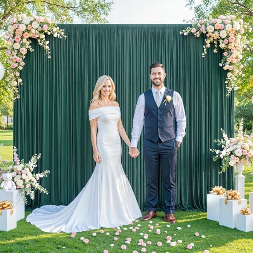 10x10 Hunter Green Backdrop Curtain for Parties Wrinkle Free Dark Green Photo Curtains Backdrop Drapes Fabric Decoration for Baby Shower Birthday Party Photography 5ft x 10ft,2 Panels by Tao-GePartyDecorations