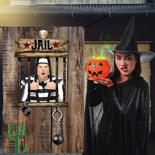 Lunmon 6x4 ft Halloween Backdrop Wood Jail Prison Face Cutout Holes - Image 6