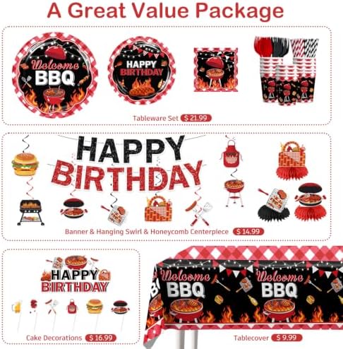 Xynic 205Pcs BBQ Birthday Party Decorations Tableware Set, 25 Serves - Image 3