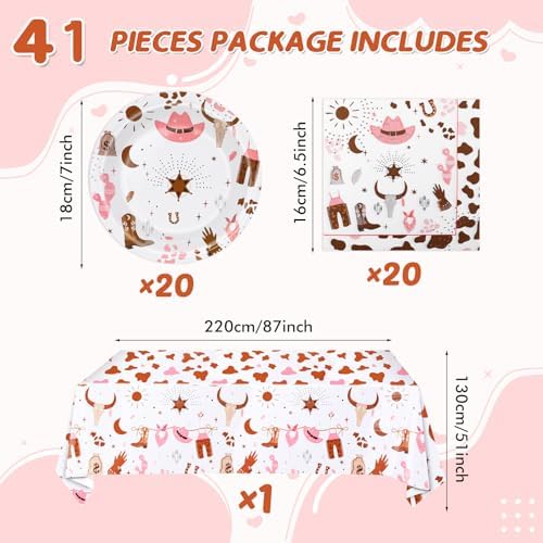 Western Cowgirl Birthday Party Supplies - Wild West Theme Decoration Tableware Include 20 Plates, Napkins and Tablecloth (Serve 20) - Image 2