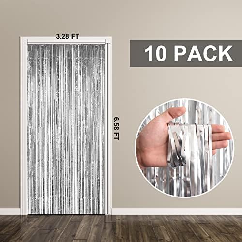 10 Pack Foil Curtain Backdrop Silver Metallic Tinsel Foil Fringe Curtains Photo Booth Props for Birthday Wedding Engagement Baby Shower Bachelorette Christmas Holiday Celebration Party - Image 7
