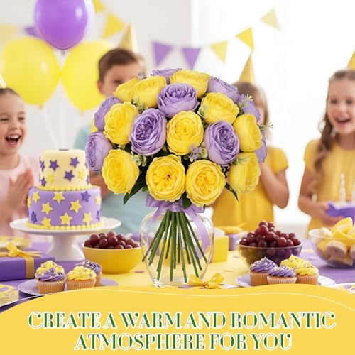 Geosar 16 Bundles Artificial Peonies Flowers,Purple, Yellow - Image 5