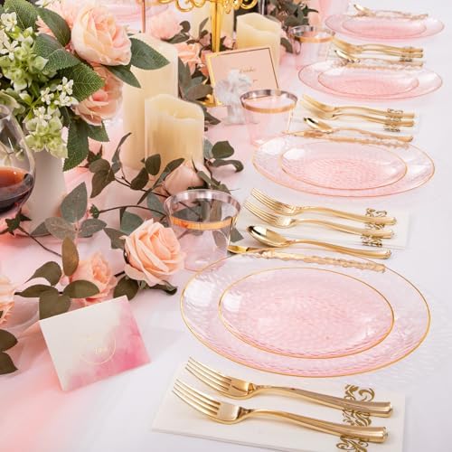 DaYammi 350PCS Clear Pink Plastic Dinnerware Set for 50 Guests - Image 5