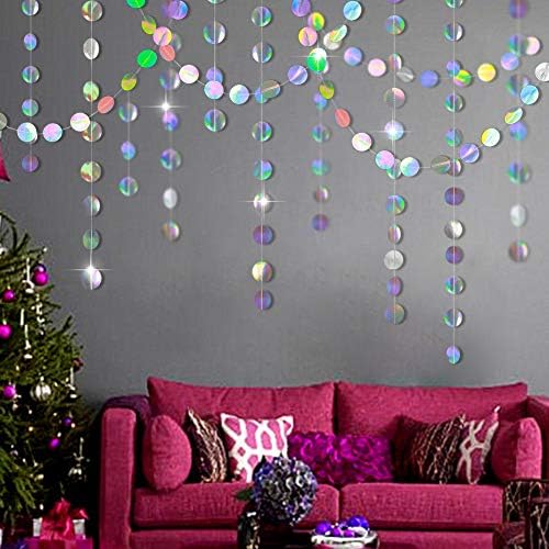 Cheerland Iridescent Party Decorations Holographic Circle Garlands Disco Theme Birthday Decorations Bachelorette Hanging Streamers Banner Graduation Decor Euphoria Karaoke Music Party Backdrop - Image 6