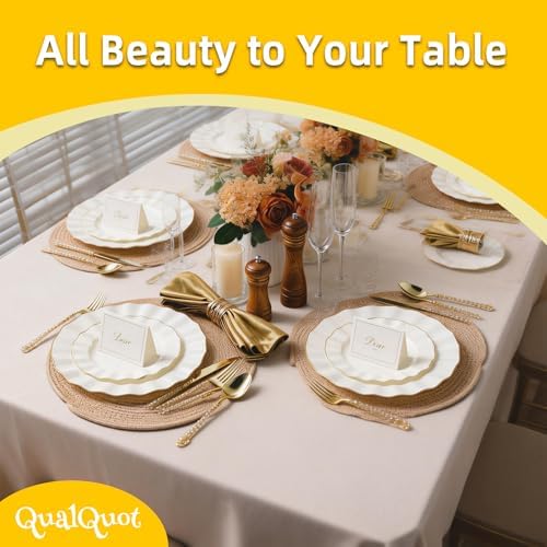 72PCS Ivory White Plastic Plates, Wavy Plates with Gold Rim - Image 3