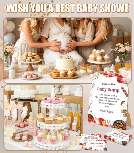 Baby-Q Baby Shower Games, BBQ Measure The Baby Bump Game, 6x8 Inch Arch Wooden Sign With Stand And 50 Guessing Cards, Gender Reveal Party Supplies & Decorations - AD12 - Image 6