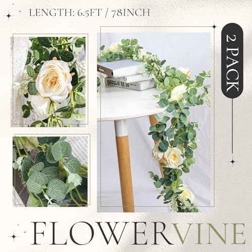Der Rose 2Pcs 6.5FT Fake Floral Greenery Garland for Backdrop Wedding Decor - Image 2