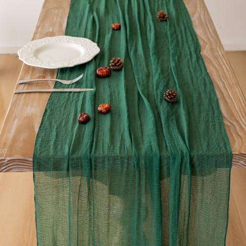 Emerald Green Cheesecloth Table Runner 120 in Fall Christmas Decorations - Image 4