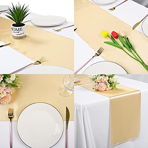20-Pack Champagne 12 x 108 inches Long Premium Satin Table Runner - Image 6