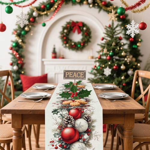 Christmas Table Runner, Seasonal Winter Kitchen Table Decoration, Suitable for Winter Christmas Family Gathering Indoor 13x72 inches (13x72 inches, Red and White Bell) by YOPINCO