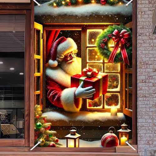 BlissYard Classic Santa Christmas Window Banner Fabric 31x47 Inch - Image 6