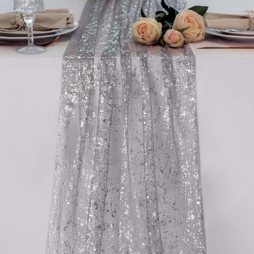Snowkingdom 10Pcs 10Ft Grey Silver Gauze Sheer Table Runner by Snowkingdom