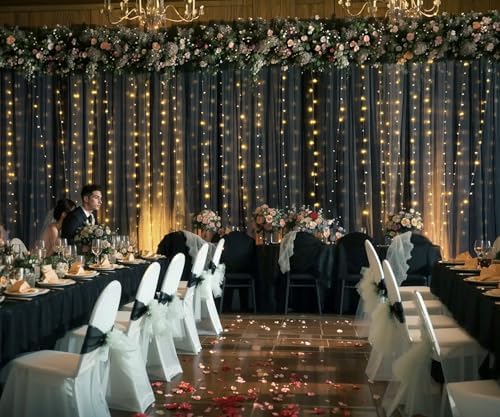 Black Tulle Backdrop Curtain with Lights String for Parites 20ft×8ft Black Sheer Backdrop Curtains for Baby Shower Wedding Bridal Shower Birthday Party Photo Shoot Decorations(4 Panels 5×8ft) - Image 6