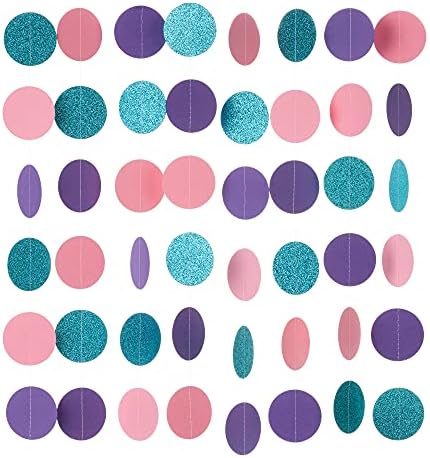 WEVEN Circle String Decorations Paper Garland Banner Streamer Party Decor 2.5" 20 ft (Pink, Purple, Teal Glitter) - Image 4