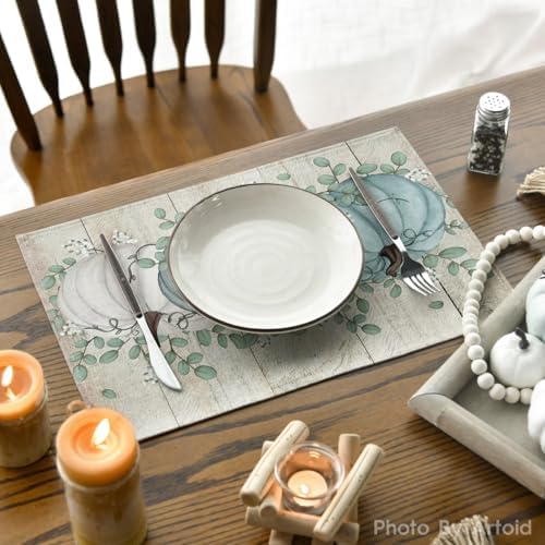 Artoid Mode Wood Pumpkins Leaves Fall Placemats Set of 4-12 x 18 Inch - Image 4