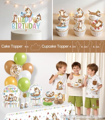 205Pcs Yingoto Cute Otter Birthday Decorations Tableware Set, Serves 25 - Image 6