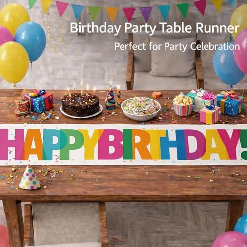 Birthday Decorations - Happy Birthday Table Runner | Happy Birthday Decorations for Home Party Kitchen Dining Table Decor - Birthday Party Favors Supplies - Image 6