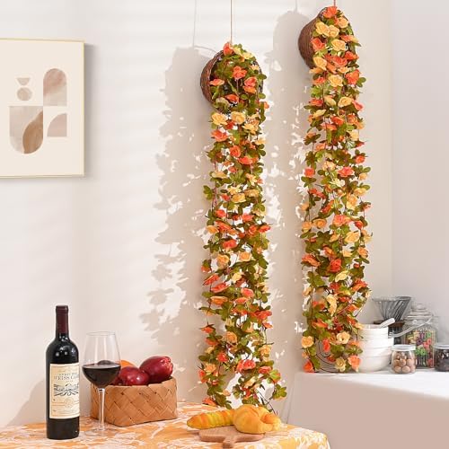 5 Pcs 41Ft Flower Garland Rose Vines, Orange Floral Garland Flower Vines - Image 3