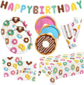 Donut Party Supplies Kit for 24 - Sweet 1st Birthday, Two Sweet and Donut Grow Up Birthday Themes | Includes Plates, Napkins, Cups, Tablecloth & Banner for Donut Party Decorations & Favors by Gatherfun