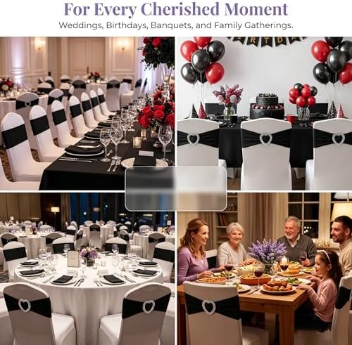150 Pieces Chair Sashes & Bows - Stretch Spandex Chair Cover Band with Buckle for Wedding, Hotel Banquet, Birthday Party & Home Bulk Decorations(Black) - Image 7