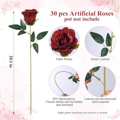 HyeFlora 30 PCS Red Roses Artificial Flowers, Fake Roses with Stem Realistic Silk Roses for Wedding Bouquets Table Centerpieces Arrangements Baby Shower Home Decor Anniversary Birthday Gift for Her - Image 4