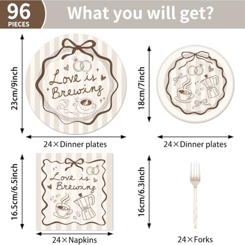 96Pcs Love Is Brewing Bridal Shower Plates Napkins Sets Love is Brewing Coffee Party Decorations Supplies Tableware with Plates Napkins Forks for Wedding Engagement Bachelorette Party Serves 24 Guests - Image 2