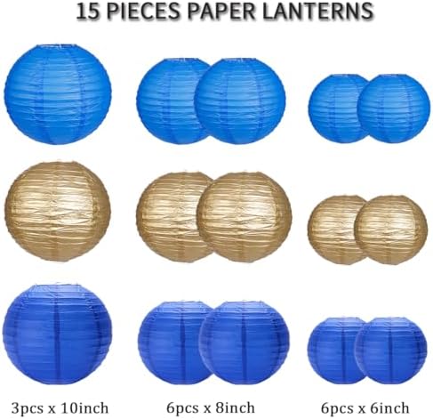 Round Hanging Paper Lanterns Blue Party Decorations 15pcs - Image 2
