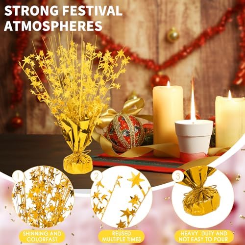 6 Pack Metallic Foil Spary Centerpieces for Tables, Gold Centerpieces for Tables Decorations, Star Brust Table Centerpieces for Birthday Graduation Wedding Baby Shower Party - Image 3