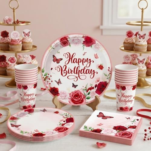 Cocomigo Burgundy Floral Birthday Party Decorations for Women, All-in-One - Image 5