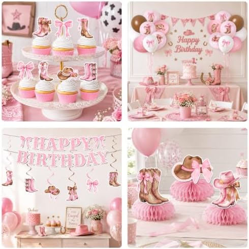 Cowgirl Birthday Party Decorations,Pink Boots And Bows Party Decorations - Image 5
