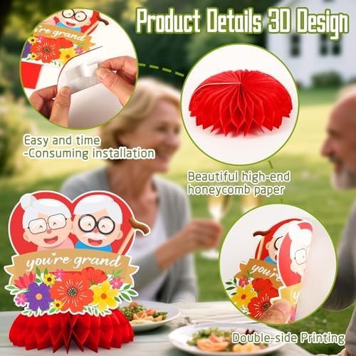 JULMELON 8 Pcs Grandparents Day Decorations, 3D Honeycomb Centerpieces - Image 3