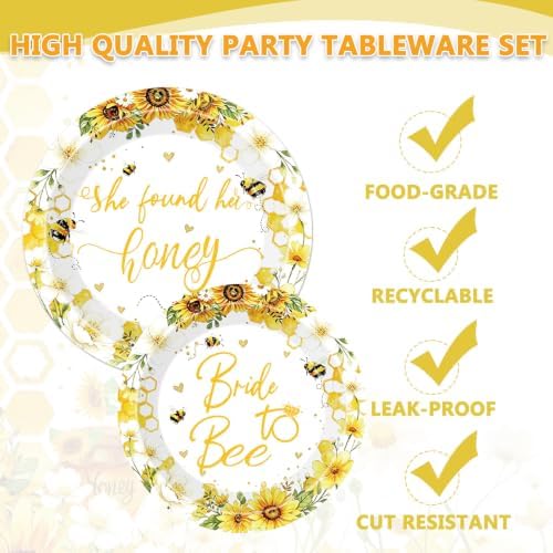 96 Pcs Bride to Bee Bridal Shower Tableware Set, Sunflower Honey Theme Party Supplies with Plates Napkins Forks, She Found Her Honey Engagement Bachelorette Party Decorations for 24 Guests - Image 3