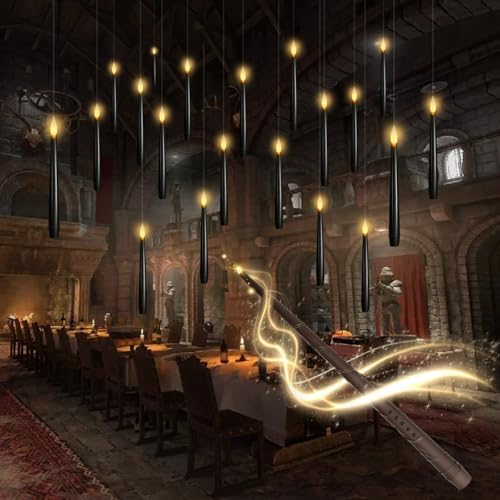 kakoya Flameless Floating Candles with Wand，20 Pcs Magic LED Hanging Taper Candles，Flickering Battery Operated Taper Candle with Wand Remote for Halloween Decorations Best Gift(Black) by FLAMELESSCANDLES