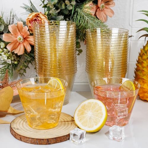 I00000 100 Pcs Gold Plastic Cups, 9 oz Hard Gold Glitter Disposable Cups - Image 3