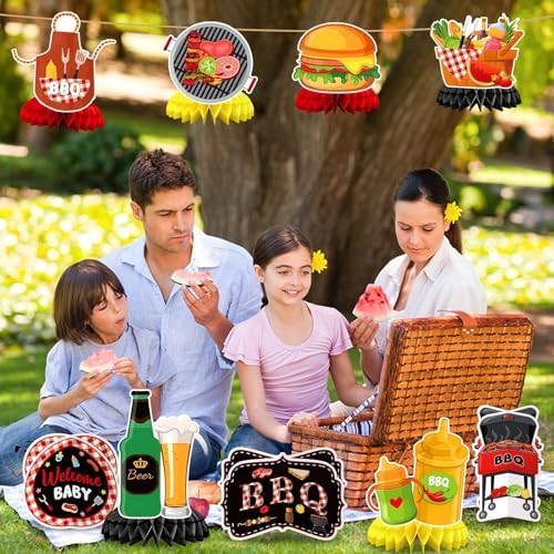 JULMELON 9Pcs BBQ Baby Shower Decorations, Picnic Party Centerpieces - Image 5