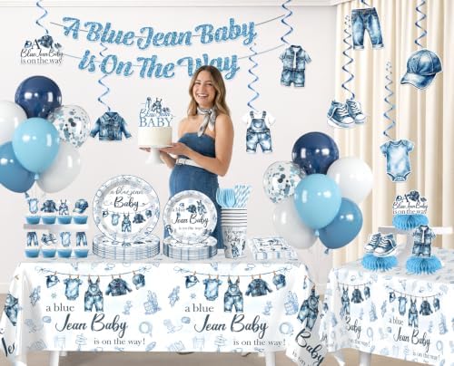 Xynic 213pcs Blue Jean Baby Shower Decorations for Boy, Serves 25 - Image 3