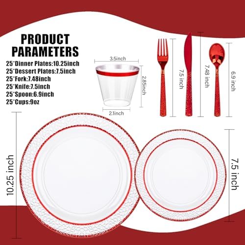 Ciaell 150 Piece Red Plastic Plates for Weddings Parties - Image 6