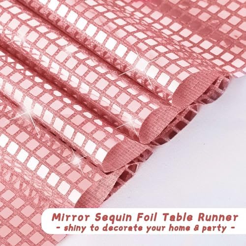 durony 2 Pack Mirror Disco Party Table Runner, 11 x 108 Inch, Rose Gold - Image 4