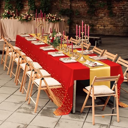 Breling 8 Pack Red and Gold Tablecloths and Satin Runners Set - Image 6