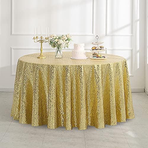Pufogu 120" Round Gold Sequin Tablecloth Glitter White Table Cloths for Birthday Wedding Bridal Baby Shower Party Decorations by Pufogu