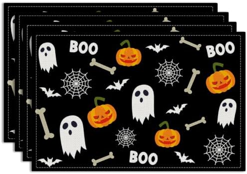 Ghost Pumpkin Halloween Placemats Set of 4 Halloween Table Decor 12x18 Inch by Unknown