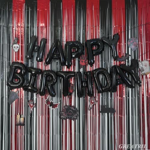 Black Red Party Streamers Backdrop - GREATRIL Foil Fringe Tinsel for Stranger/Friday Party/Halloween Party Decorations - 3.2ft X 8.2ft - 2 Packs - Image 5